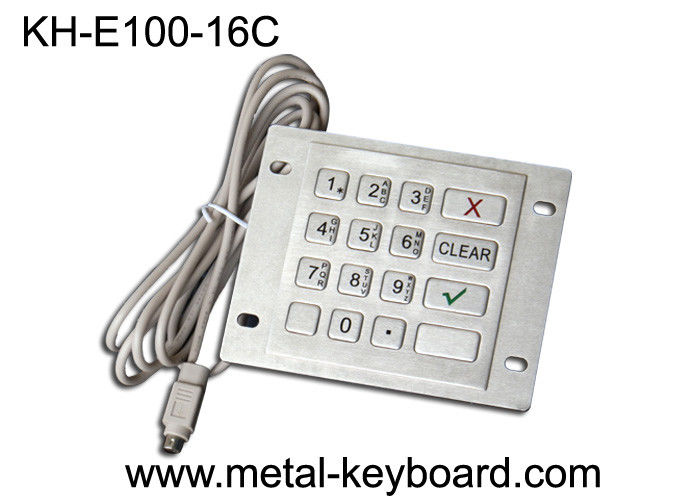 Water Resistant Metal Keypad , PS /2 Interface stainless steel keypad 16 Keys